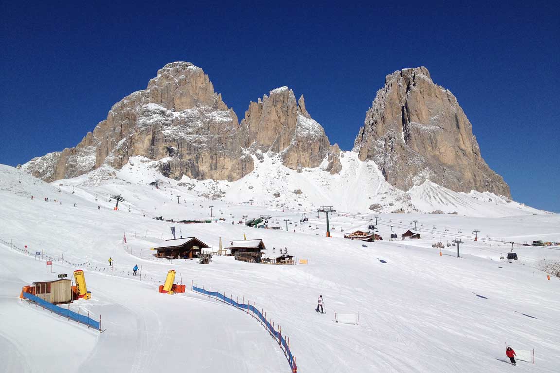 Skiing Passo Sella in winter
