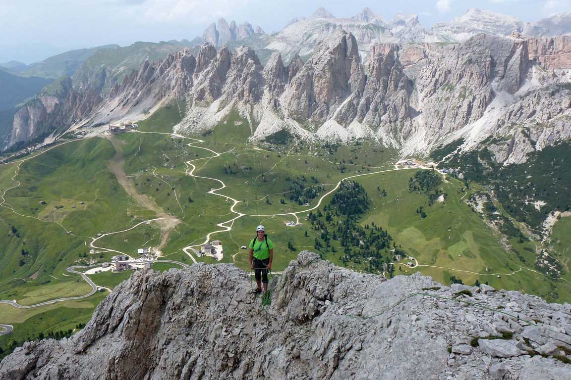 Mountain climbing in the Sella group, a mountain range in the Dolomites