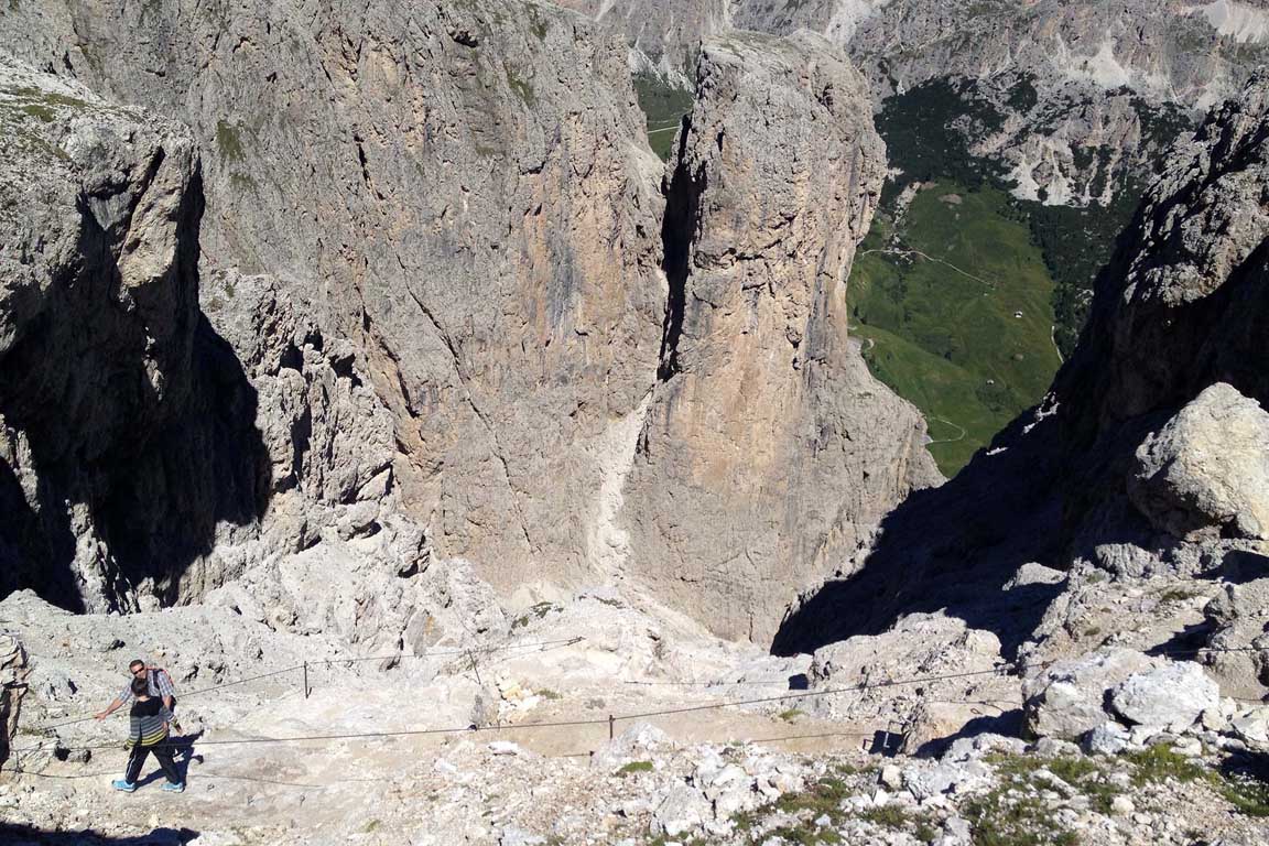 Hiking trail/via ferrata in the valley Setus, Sella group, Dolomites